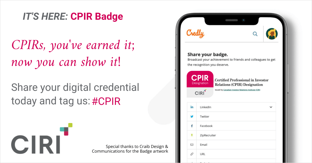CIRINational's tweet image. The wait is over! CPIRs - check your email to learn how you can share your badge and tag #CPIR when you do! We can’t wait to see your updated profiles. 

#CIRI2022 #CPIRDesignation #bestpractices