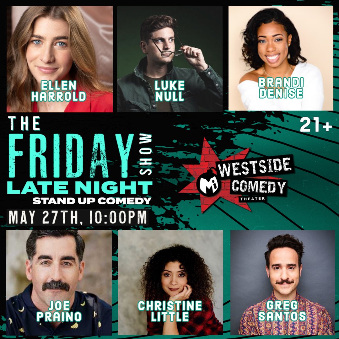 Tonight in Santa Monica! 🍺 No drink minimum! 🍷 Tickets at westsidecomedy.com

#standupcomedy #losangeles <a href="/jacksonmcqueen/">jackson mcqueen</a> <a href="/JodiMillerComic/">Jodi Miller</a> <a href="/JosephVecsey/">Joseph Vecsey</a> <a href="/ReemEdan/">Reem Edan</a> <a href="/_RobertSchultz/">Robert Schultz</a> <a href="/DaveWComedy/">Dave Williamson</a> <a href="/whorsdoeuvres/">ellen harrold</a> <a href="/lolbrandidenise/">Brandi Denise</a> <a href="/TheXTineLittle/">Christine Little</a>