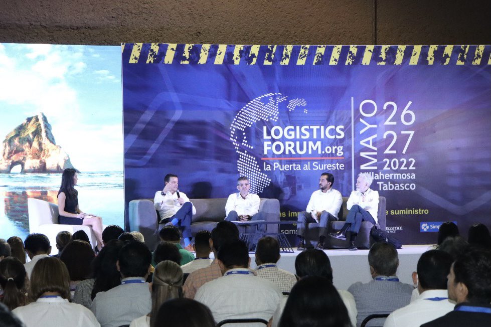 SEDEC_Tab's tweet photo. En el marco del #LogisticsForum se efectuó el panel “La entrada al Sureste” con la participación de los Secretarios de Desarrollo Económico de Campeche, Veracruz, Chiapas y #Tabasco donde presentaron sus fortalezas y objetivos a largo plazo para mejorar la conectividad logística. https://t.co/BqcEiI9jCZ