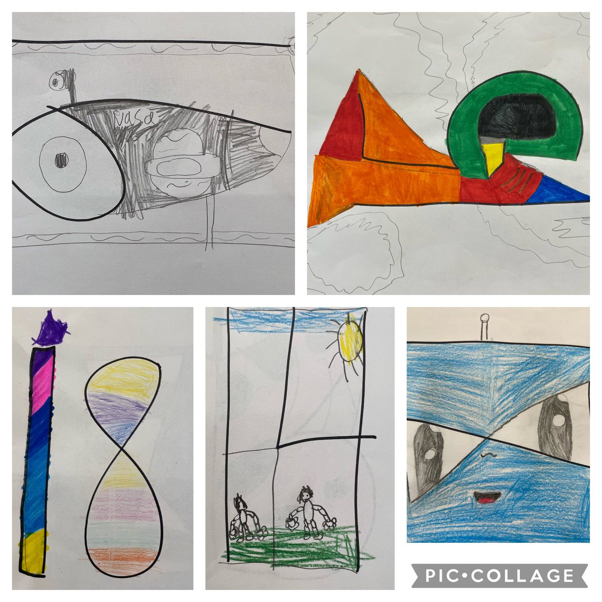 MrsPeterson3rd's tweet photo. This week's transformations included a birthday candle/hourglass combo, a face, a spaceship, a fish, and window scene of kids playing! #3rdgrade @sps_bates @SalemSchoolsk12 https://t.co/gXEjJCFh6u
