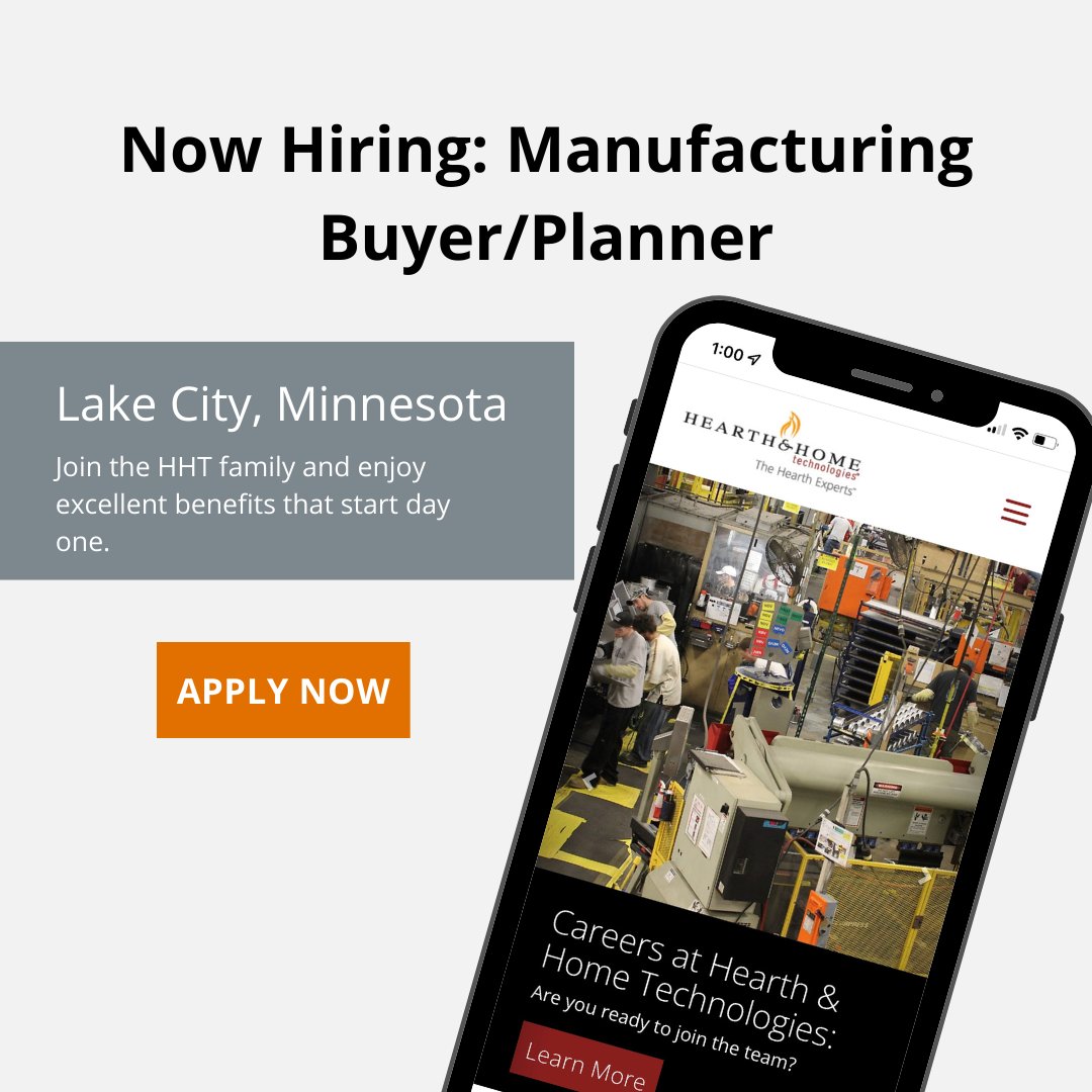 Come join our supply chain team at Hearth &amp; Home Technologies, we're currently hiring a Buyer/Planner for our Lake City location. Apply today and learn about the benefits our members receive at bit.ly/3wUoKR9.