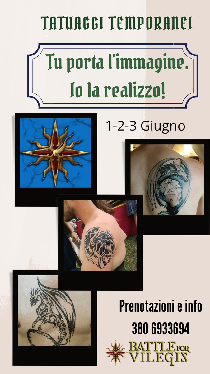 graffidarte's tweet photo. Tu porta l'https://t.co/XN3YYC1aCd la realizzo! 3806933693 x info e prenotazioni @Battle4Vilegis ! 1-2-3 Giugno  #vilegis #pianadivilegis #battle4atlantis  #battle4vilegis #argantis #giocodiruolo #giocodiruolodalvivo #giocodiruoloitalia #viterbo #estate2022  #tatuaggiotemporaneo https://t.co/RnZilgCN7A