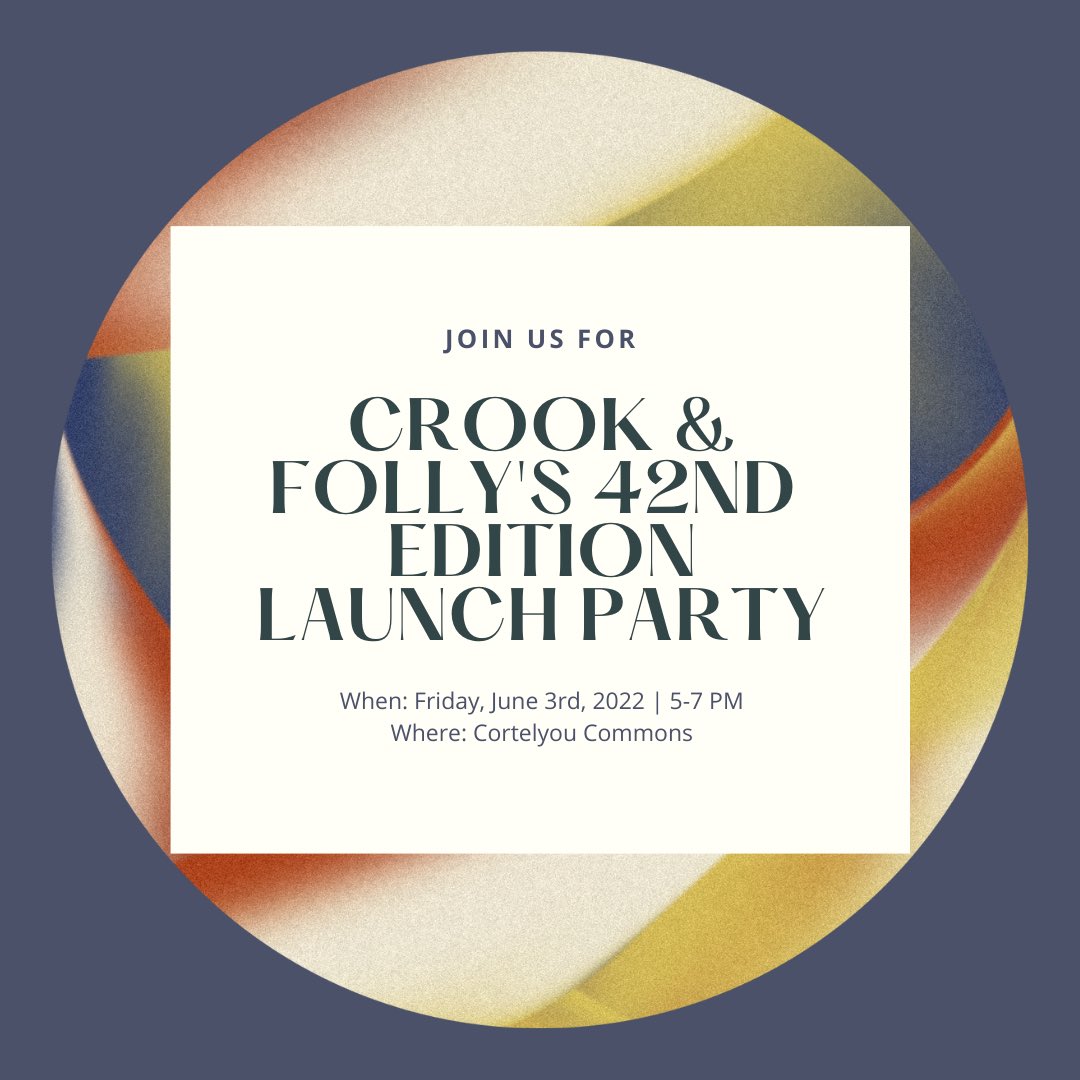 crookandfolly's tweet photo. You’re invited to Crook &amp; Folly’s 42nd Edition Launch Party NEXT FRIDAY!!! 🎉🎉🎉 We are so excited to celebrate all the work and love that went into making this edition possible, and we would be so thrilled if you would celebrate with us! We hope to see you next Friday! https://t.co/Ilmd9EAKY7