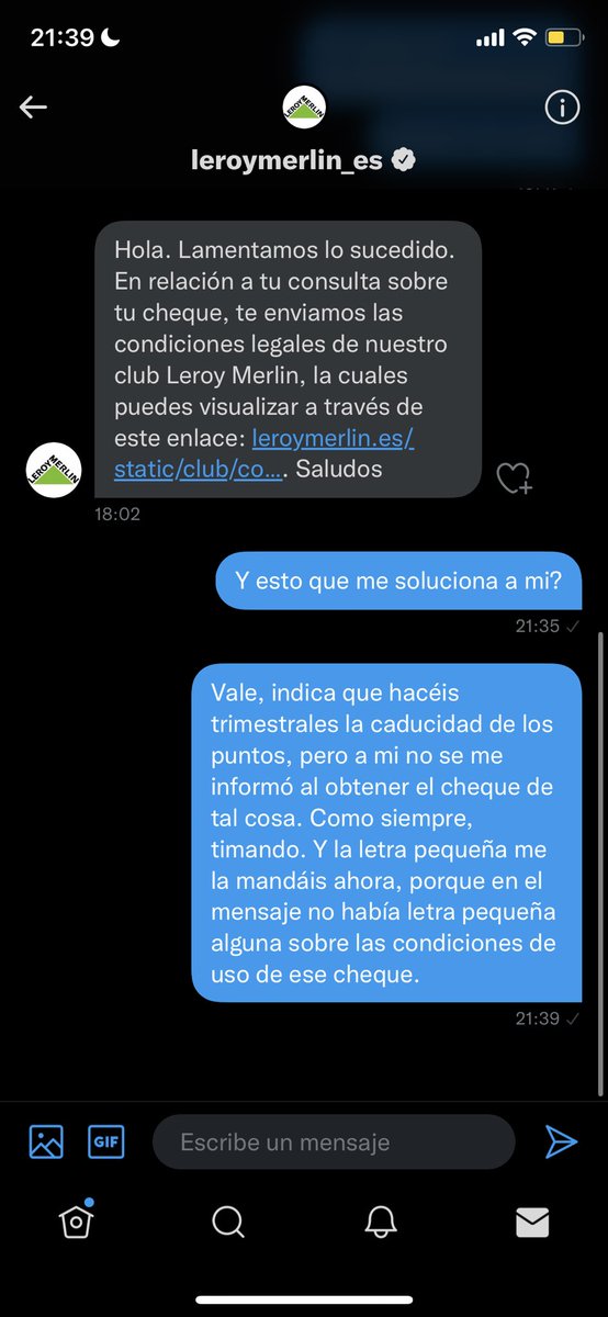 mamenlibu's tweet photo. La solución que me da @leroymerlin_es, que me lea sus condiciones legales 😂 para esto me pedís DM? @facua hare denuncia física en la tienda. https://t.co/PkK8uoJcTZ