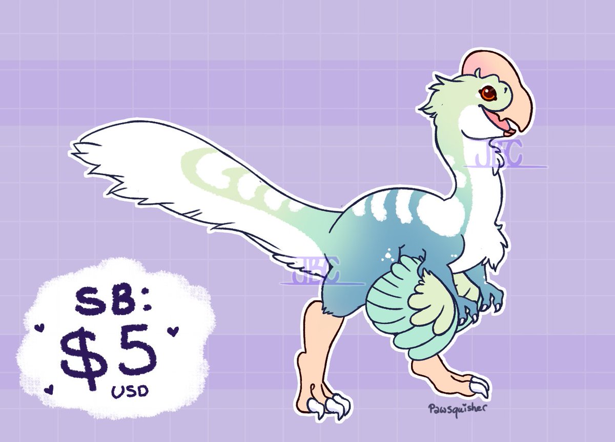 JellybeanCarno's tweet photo. Oviraptor auction!
SB: $5usd
No Min / No Autobuy
Base by BajaBlastUwU on DA
#adoptables #adopt #digitalart #dinosaurs #designsforsale #dinosaurdesigns #furryartist #oviraptor https://t.co/kUHwHdzyyp