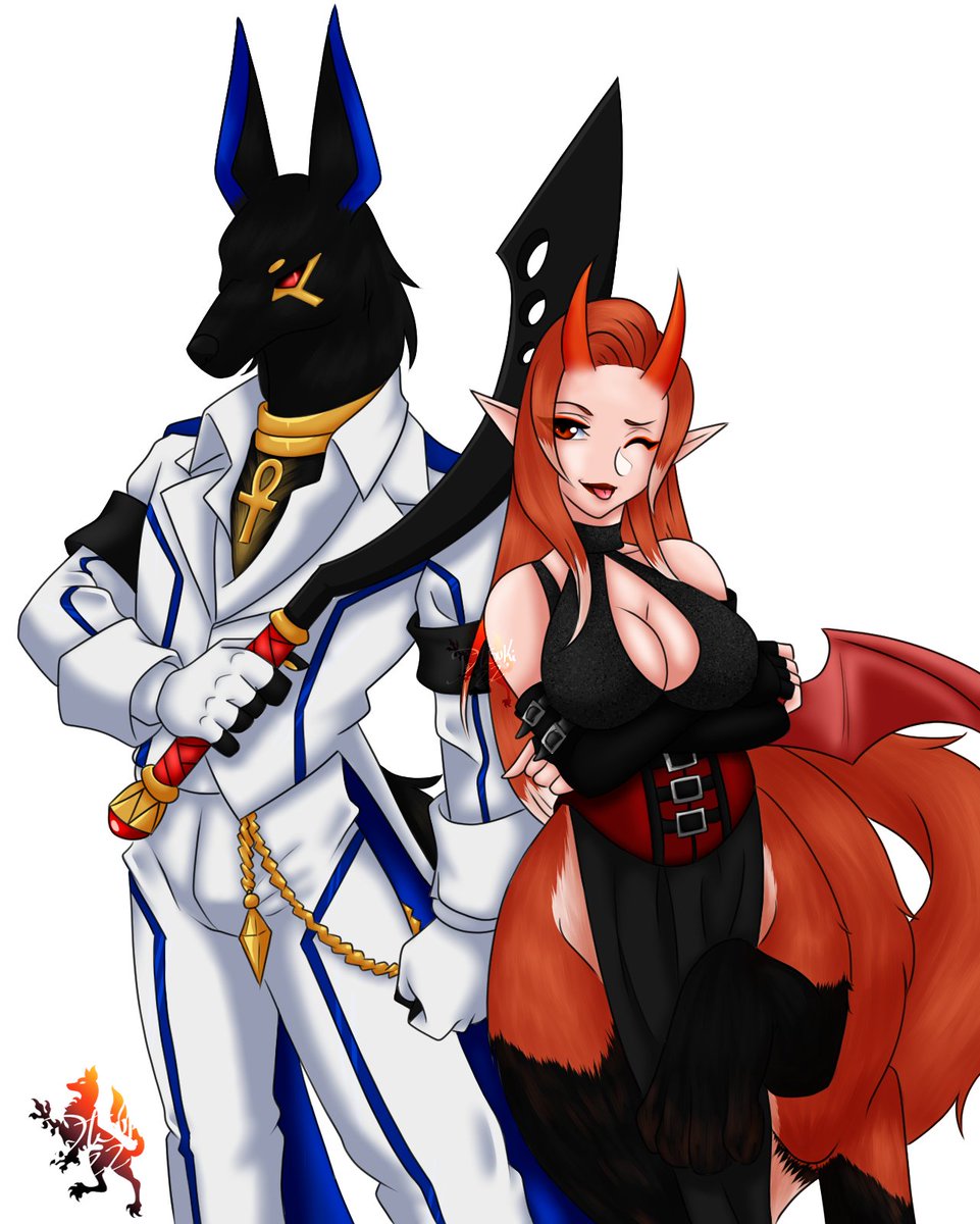 duostudioarts's tweet photo. Succubus Lunari: Come closer I don't bite!
Anubis Sho: Ofc you don't bite dear...

Sketch: @ShonemZone 
Line/Coloring: @dtsukiarts 

#Dislyte #DislyteOC #ShonemZone #DTsukiArts #Collab https://t.co/woac32upHl