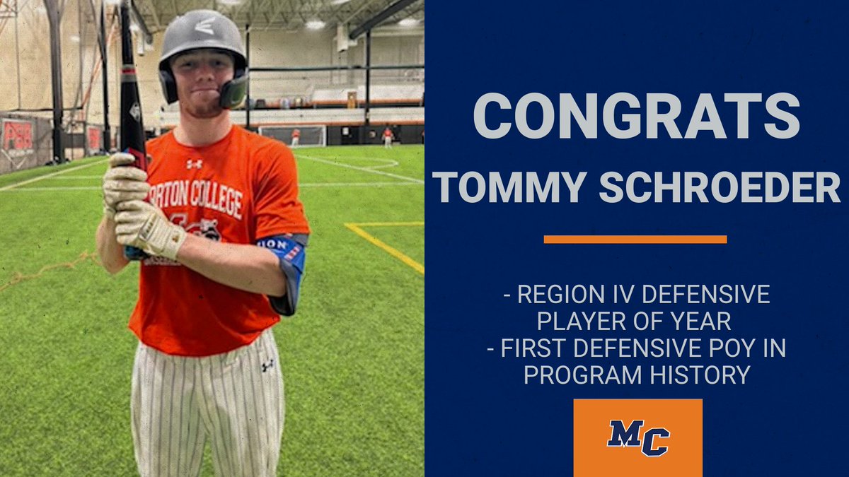 MCPbaseball's tweet photo. Congrats to Tommy Schroeder on being named to the Region IV Gold Glove Team and also winning the Region IV Defensive Player of the Year! #WeAreMC https://t.co/1nGctprmju