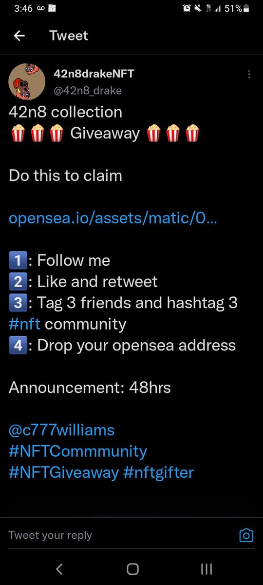 c777williams's tweet photo. 📢⚠️🚨 #NFTCommunity we have yet another individual using my name WITHOUT PERMISSION. Please help me by reporting this account @42n8_drake as well as the other account they are using @NFT_Rulers!
#ScamAlert #ScamberAlert #SCAM #FAKE https://t.co/yETZRcPaDn