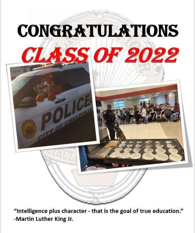 We at the Circleville Police Department would like to congratulate all local seniors graduating this year. 

Circleville High School Class of 2022 graduation is this evening.  Please be aware of increased traffic flow in the area of Clark Dr.