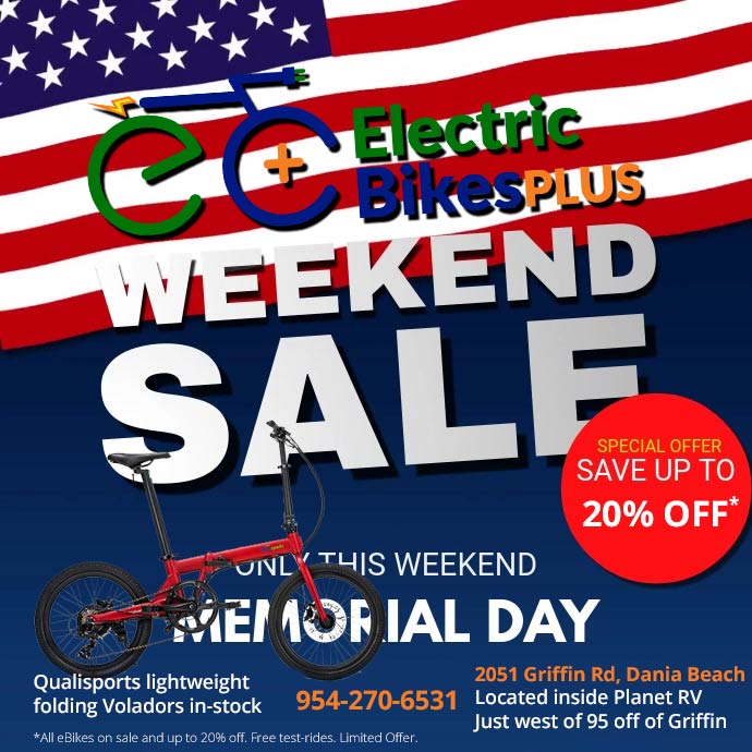 eCyclePlus's tweet photo. Electric Bikes Plus Memorial Day Weekend Sale
Saturday thru Monday, May 28 – 30, 2022
SAVE UP To 20% ON ALL EBIKES

2051 Griffin Road, Dania Beach, FL 33312
Just west of 95 off / inside Planet RV

#ebikesale #electricbikesale @eCyclePlus https://t.co/1dgh2k2nkD
