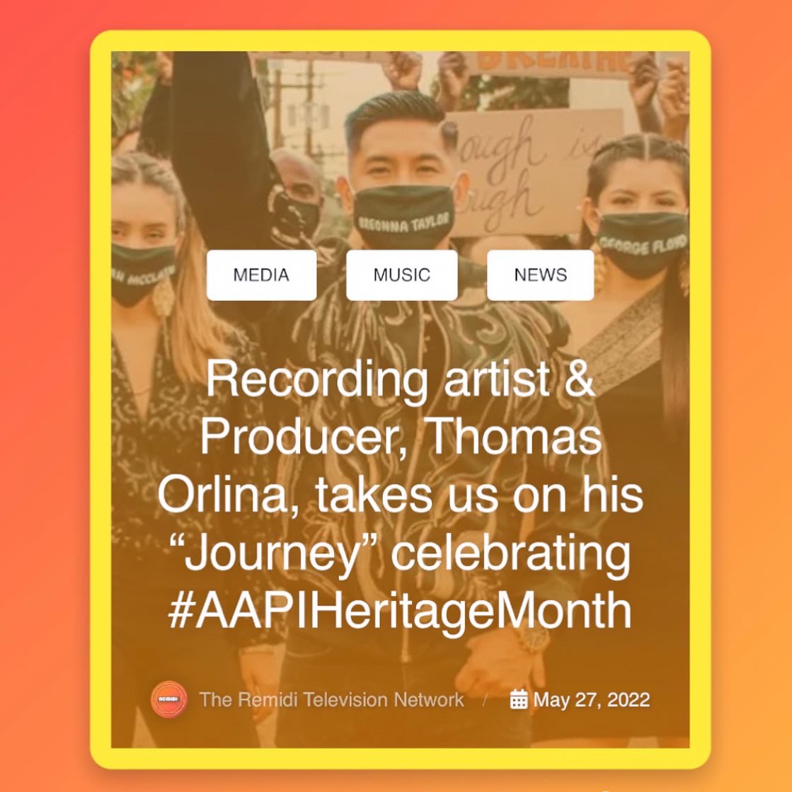 RemidiTV's tweet photo. As we continue to celebrate #AAPIHeritageMonth we highlight Filipino-American singer &amp; songwriter @thomasorlina_ for #RemidiTVNews . Read full story in bio .
.
.
.
#AAPINews #QTBIPOCNews #RemidiTV #blogtalk #celebritynews #tsr #lgbtnews #lgbtmagazine https://t.co/iOFZwE82sC