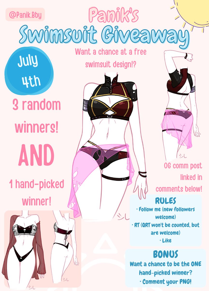 🏖 ℙ𝕒𝕟𝕚𝕜'𝕤 𝕊𝕨𝕚𝕞𝕤𝕦𝕚𝕥 𝔾𝕚𝕧𝕖𝕒𝕨𝕒𝕪 🔆
🗓 July 4th
✨️ 𝟹 𝚁𝚊𝚗𝚍𝚘𝚖 𝚆𝚒𝚗𝚗𝚎𝚛𝚜 𝙰𝙽𝙳 𝟷 𝚑𝚊𝚗𝚍-𝚙𝚒𝚌𝚔𝚎𝚍 ✨️

◇ℝ𝕌𝕃𝔼𝕊◇
🔸️Must follow (new welcome)
🔹️RT (no QRT)
🔸️Like
𝙷-𝙿 𝙱𝚘𝚗𝚞𝚜
🔹️Comment PNG

Good luck ✨️

// #Vtuber #ENVtuber