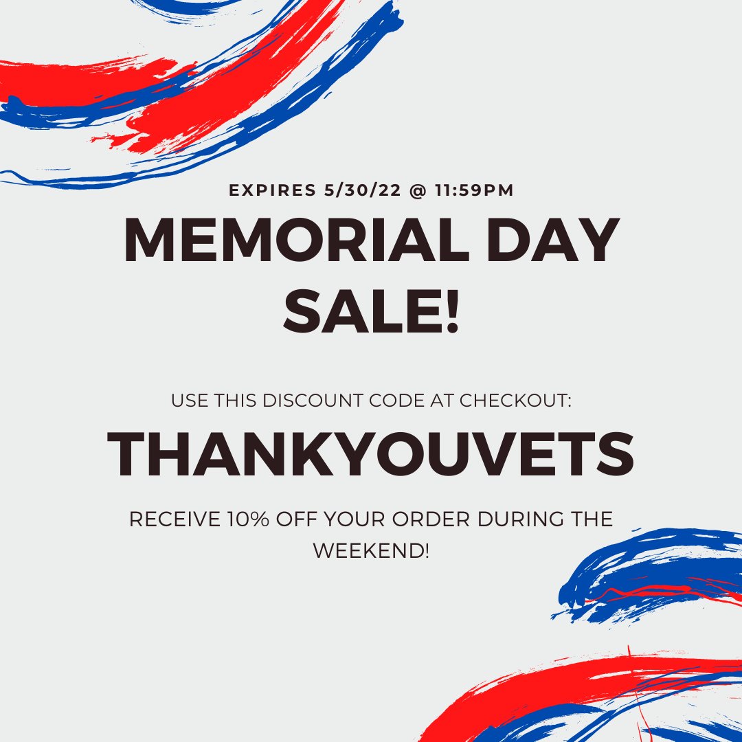 SAVE 𝟏𝟎% 𝐎𝐅𝐅 ON YOUR PURCHASE THIS WEEKEND! USE CODE: 𝗧𝗛𝗔𝗡𝗞𝗬𝗢𝗨𝗩𝗘𝗧𝗦 Offer expires Monday, May 30th at 11:59pm.