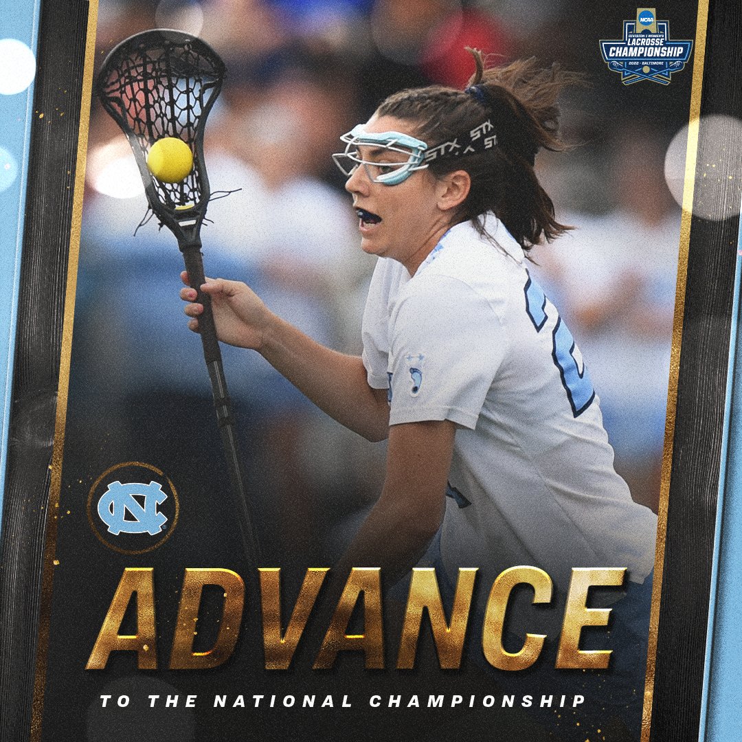 NCAALAX's tweet photo. THE TAR HEELS ARE CHAMPIONSHIP BOUND ‼️

(1) @uncwlax bounces back from their largest deficit of the season to defeat (4) Northwestern, 15-14, and punch their ticket to the National Championship. 

#NCAAWLAX https://t.co/IOj6w7MofP