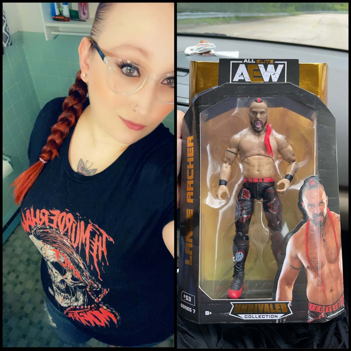 Ironically on the day I wear my @LanceHoyt shirt, I find his @AEW figure!! Finally after much searching! #MurderhawkMonster ❤️🖤❤️🖤