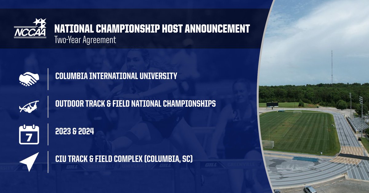 Columbia International University to Host #NCCAATrackField National Championships Through 2024. the-n.cc/3a0QoCO