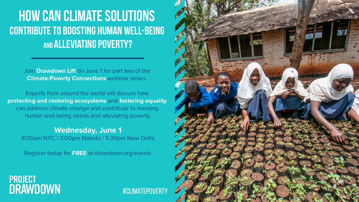 ProjectDrawdown's tweet photo. How can climate solutions contribute to boosting human well-being and alleviating poverty? Find out at this #DrawdownLift webinar on June 1. https://t.co/Lp7AmgnHRT #ClimatePoverty #ClimateSolutions https://t.co/vtWCJi6i5L