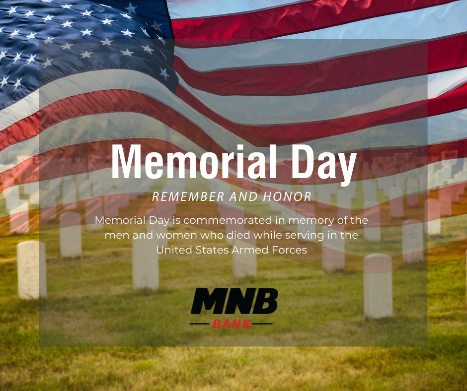 Our branches will be closed Monday, May 30, in observance of Memorial Day. Regular business hours will resume on Tuesday, May 31.
