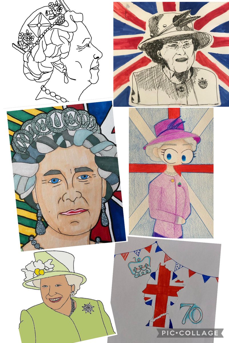 ‘Portraits of our Queen’ by our fabulous Year 8 artists 🇬🇧👑 #Queen #PlatinumJubilee2022 #homework #year8 <a href="/PlymptonAcademy/">Plympton Academy</a>