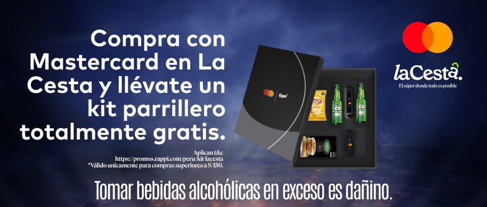 MastercardPe's tweet image. Vive al máximo la gran final ⚽️ pide lo que quieras con tu Mastercard en La Cesta en Rappi y recibe un pack parrillero 🍔 Haz tu pedido aquí rappi.app.link/Lacesta