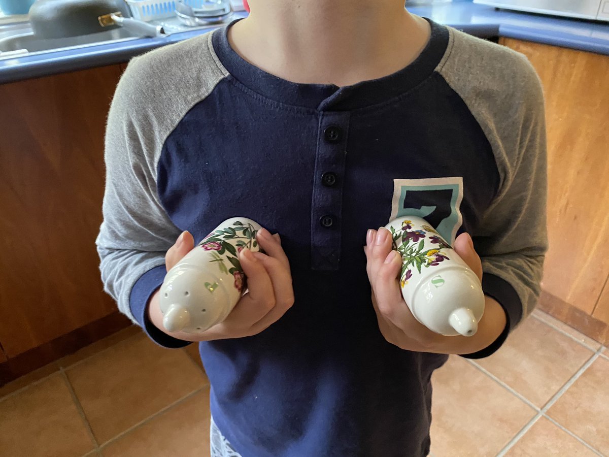 suburbiageddon's tweet photo. 7yo feeling better and holding the Portmeirion nipple salt’n’pepper shakers #TheGoodPlates #GuestsOnly https://t.co/IEtPzh7jwz