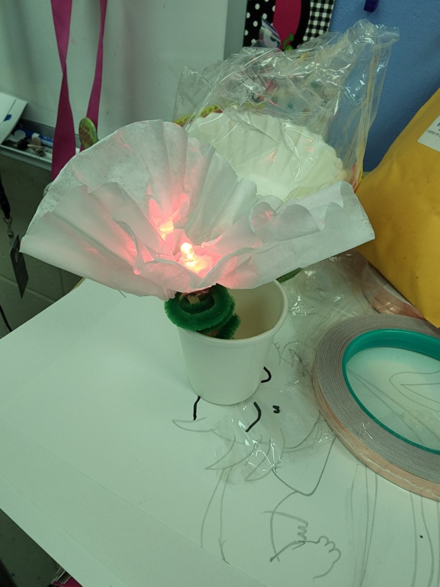 SchirmerCrystal's tweet photo. Paper circuit flowers! @CloverHillES @ccps_gifted https://t.co/XwN4ZLQWft