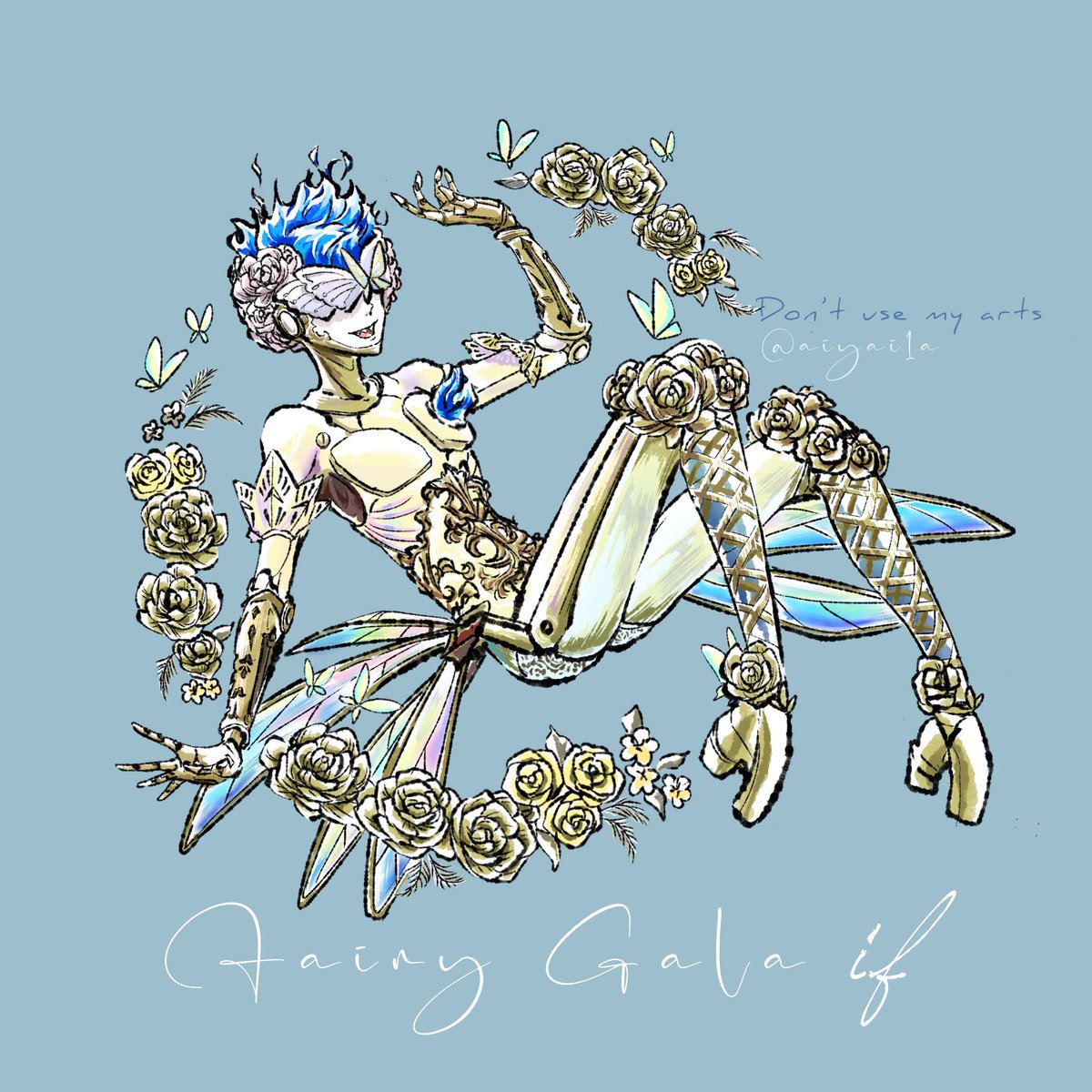 mechanical parts joints blue hair 1boy male focus flower robot joints  illustration images