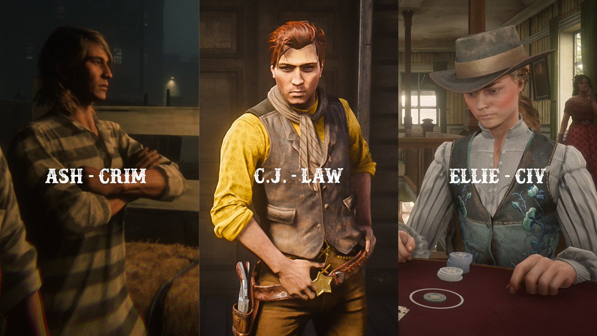 KateMadisonRP's tweet image. There are three main "roles" when it comes to Red Dead #Roleplay: civilian, criminal and law. However, there are many more nuances to these roles. I started out as a Civ and would recommend others do the same before launching into a criminal or law position. #RDR2