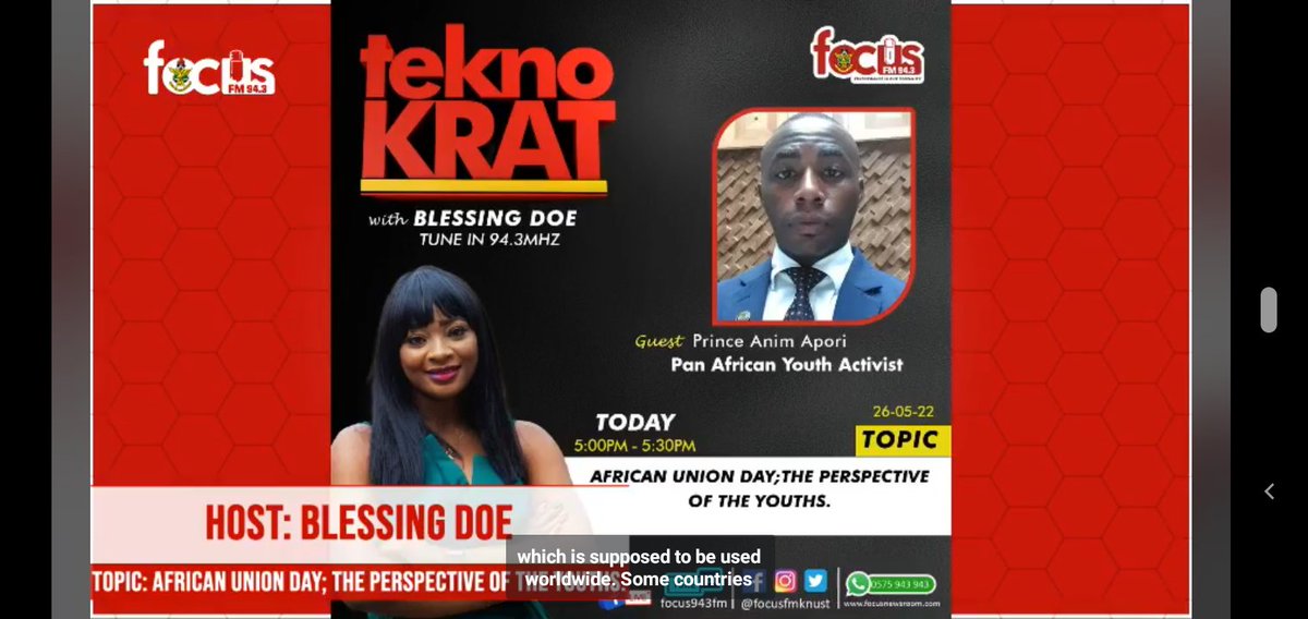 Kofi_Apori's tweet photo. As the @_AfricanUnion marks another day of celebration, I was interviewed on the 'AFRICAN UNION DAY; THE PERSPECTIVE OF THE AFRICAN YOUTHS' on @focusfmknust. 

Here's what I had to say
👇
https://t.co/eb2yi2mr8G
#AfricaDay2022 
#YouthAgenda  
#teknoKRAT 
#AFROCACY https://t.co/AFNPvPJX5G