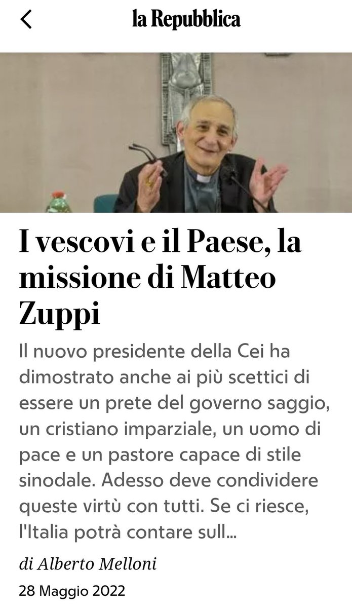 Oggi su <a href="/repubblica/">Repubblica</a> #Zuppi #communioEcclesiarum