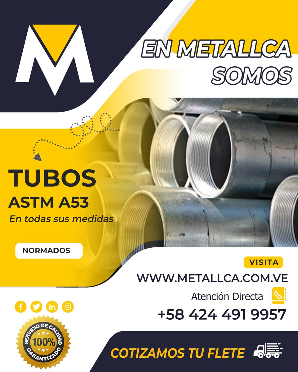 TUBOS ASTM PARA LA INDUSTRIA
📱0424-4919957 / 0424-4303704
📨ventas@metallca.com.ve
#aceroalcarbono #astm
#tubosparacalderas #tubos #tubosgalvanizados #aceroinoxidable #acero #laminas #laminasaceroinoxidable #pletinas #angulos #laminasperforadas #tubosastm #tubossincostura #tubos