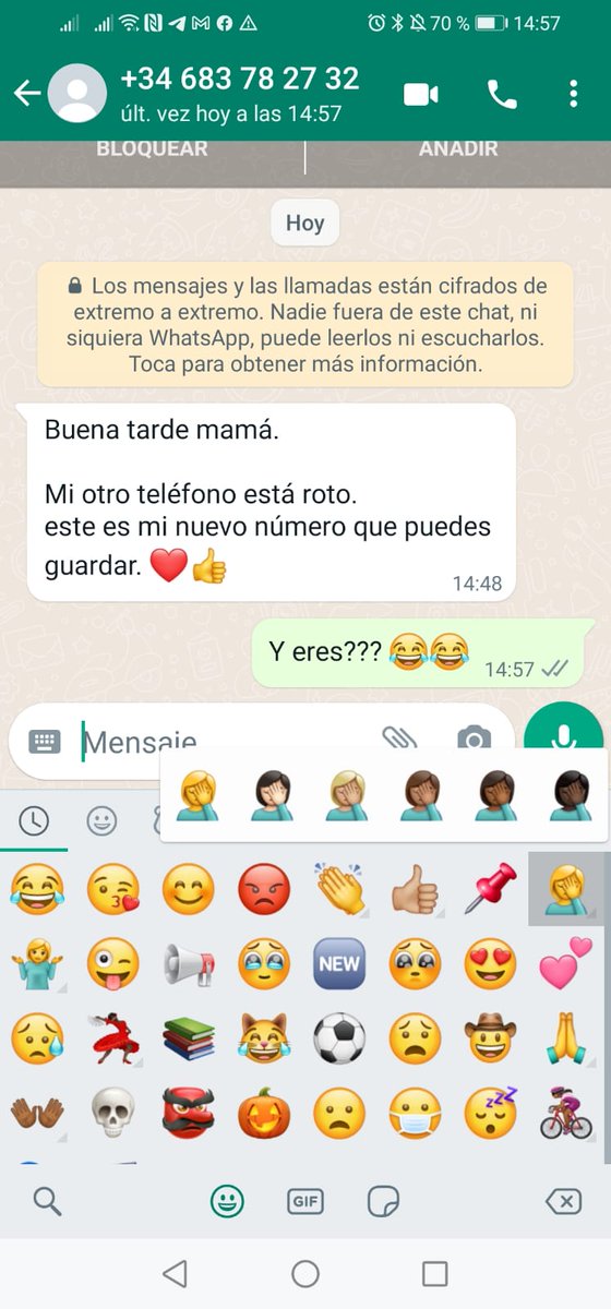 gaupatras's tweet photo. #Alerta @policia Cuidado con esas personas que se hacen pasar x un familiar para sacarte la pasta. En esta semana me han escrito el hijo que no tengo y una prima inexistente #timo #Estafa No digo nada.  #cuidadín https://t.co/UMyAEyAMmv