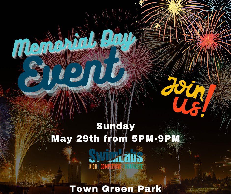 SwimlabsT's tweet photo. The Memorial Day Event is this weekend!! Come out to Town Green Park and celebrate Memorial Day with SwimLabs The Woodlands!! #joinus #memorialday #swimlabs #towngreenpark https://t.co/A7qrBedBNu