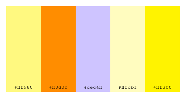 ColPaletteBot's tweet photo. Beep beep, here's a pretty color palette for you!
color-scheme.js parameters used:
- hue: 263
- variation: default
- colors: #fff980, #ff8d00, #cec4ff, #fffcbf, #fff300
Have a lovely evening!
#twitterbot #colorpalette #colors #palette #prettycolors https://t.co/9WQfxycESV