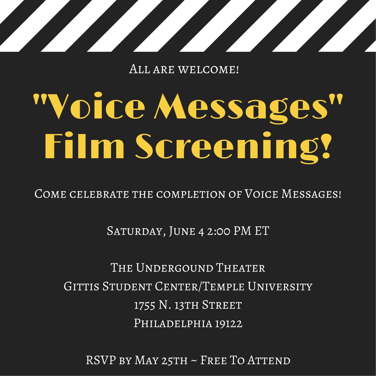 Come celebrate the completion of "Voice Messages!" Film Screening happening June 4th @ 2pm. All are welcome! #voicemessagesdoc #documentary #voice