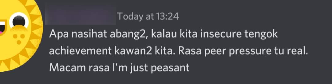 AidFawzal's tweet photo. Rakan kita ni tanya di Discord saya, apa nasihat untuk mereka² yang rasa 'insecure' (kurang keyakinan diri) bila tengok kejayaan kawan² yang lain?

Nasihat saya... https://t.co/Xhpsk4Z5KO