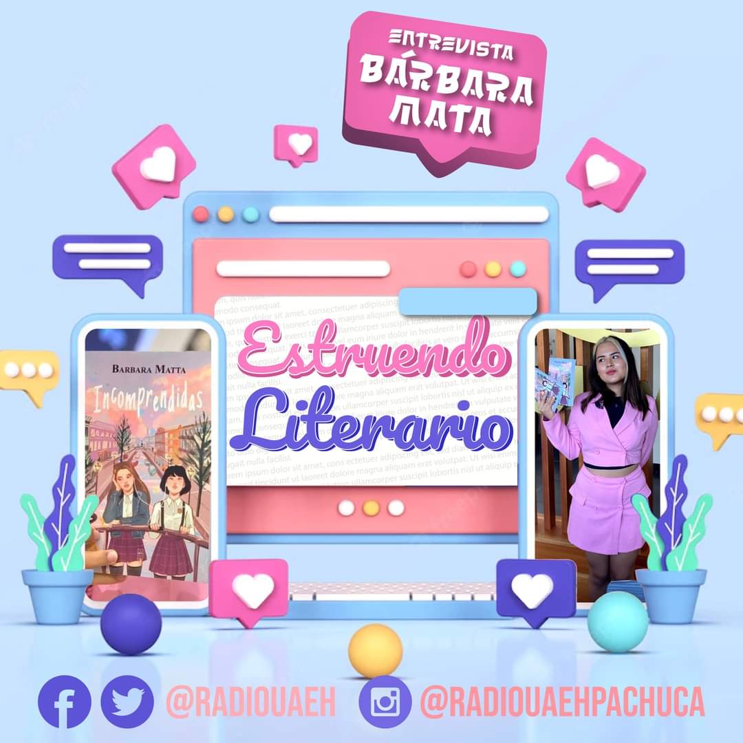 RadioUAEH's tweet photo. Hoy en #EstruendoLiterario, conoce a #BarbaraMatta autora mexicana de "Incomprendidas" que nos platicará sobre su novela, inspiración y sus próximos proyectos. Sintonízanos también a través del https://t.co/vXYsFt2dht
📚📻🎙️🎧
#sumaradio #literatura #booklover https://t.co/ovSHEBWb7P