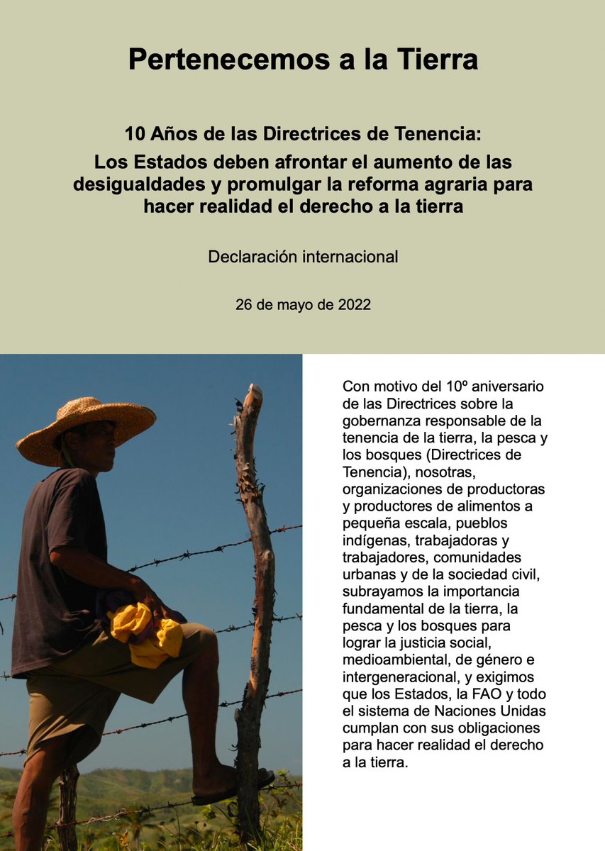 Hace 10 años se adoptaron las Directrices sobre tenencia de la tierra, la pesca y los bosques #VGGT  

🌽Más de cien organizaciones llaman a la Reforma agraria para la realización del derecho a la tierra 👉🏾  csm4cfs.org/es/llaman-a-la…