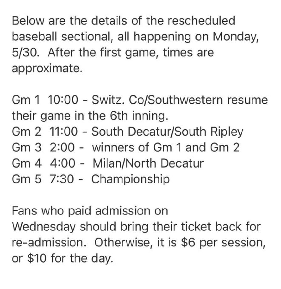 North_Baseball5's tweet photo. New update for sectional. See you all at 4!! https://t.co/ZGBqOjYA2q