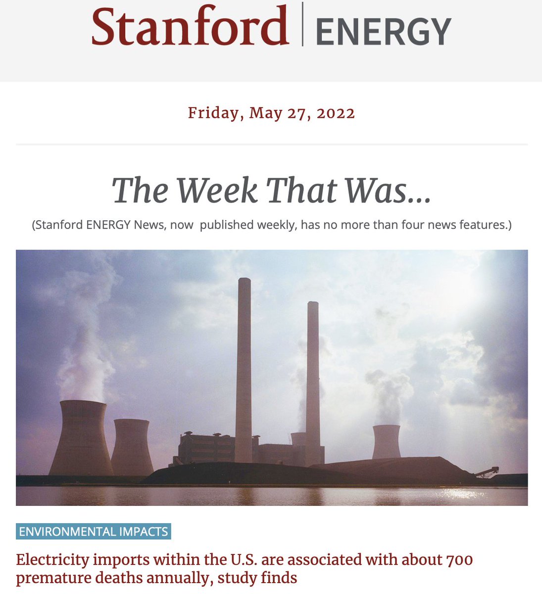StanfordEnergy's tweet photo. May 27 @StanfordENERGY news is out:
#Emissions and death elsewhere; energy-efficient #computers; Q&A with #AutoGrid founder and CEO
Read, subscribe (free):
https://t.co/0v9JBW4joS https://t.co/ljJJkQ3WwL