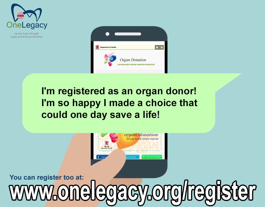 Organ donors save lives!  Please register today at OneLegacy.org/Register, share &amp; tag the 8 people closest to you!  It could save a life! #onelegacy #oneofeight