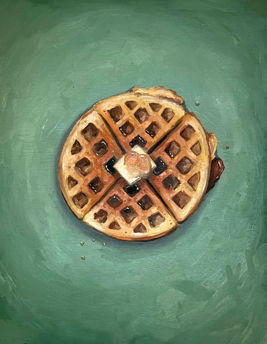 lizzaymac's tweet photo. I love oil painting a waffle lot. Check out this recent 9x12 oil on panel I did 🎨 #art #oilpainting #StillLife https://t.co/XI4osp5mvp
