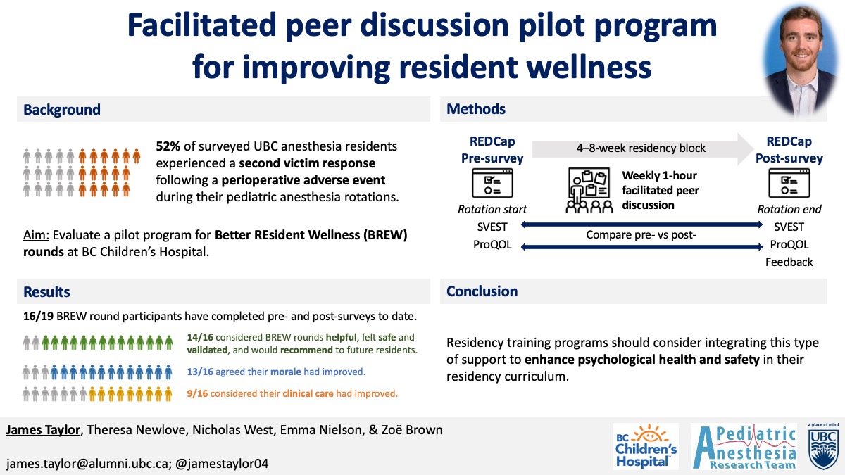 Matthias Görges (@matthiasgoerges) on Twitter photo Congratulations to <a href="/PART_BCCH/">Pediatric Anesthesia Research Team (PART)</a> trainee James Taylor, who won a Lightning Talks competition prize at the 2022 <a href="/ubc_anes/">UBC Anesthesiology Residency Program</a> Research Day for his work on a facilitated peer discussion pilot program for improving anesthesia resident wellness! <a href="/BCCHresearch/">BC Children's Hospital Research Institute</a> Congratulations to <a href="/PART_BCCH/">Pediatric Anesthesia Research Team (PART)</a> trainee James Taylor, who won a Lightning Talks competition prize at the 2022 <a href="/ubc_anes/">UBC Anesthesiology Residency Program</a> Research Day for his work on a facilitated peer discussion pilot program for improving anesthesia resident wellness! <a href="/BCCHresearch/">BC Children's Hospital Research Institute</a>