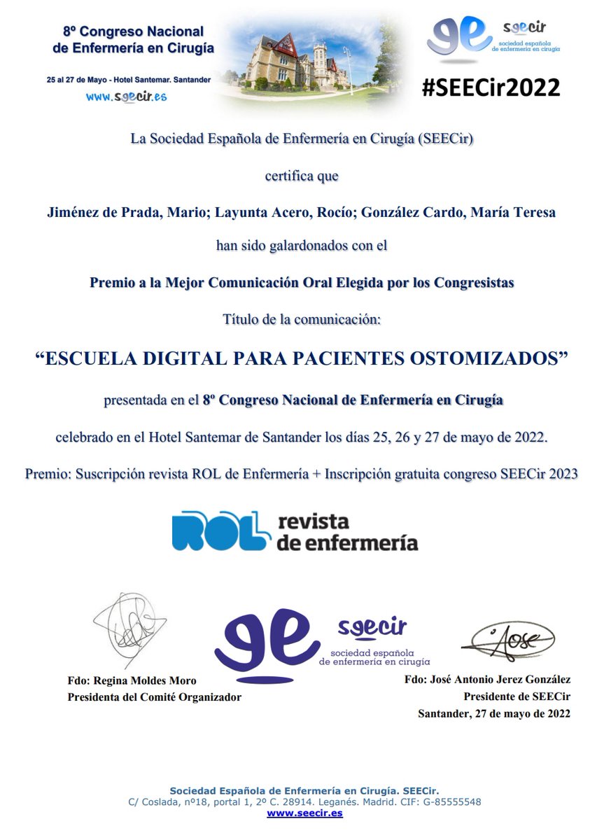 Premio a la mejor comunicación oral elegida por los congresistas
MUCHAS FELICIDADES!! 🙌
#seecir2022
