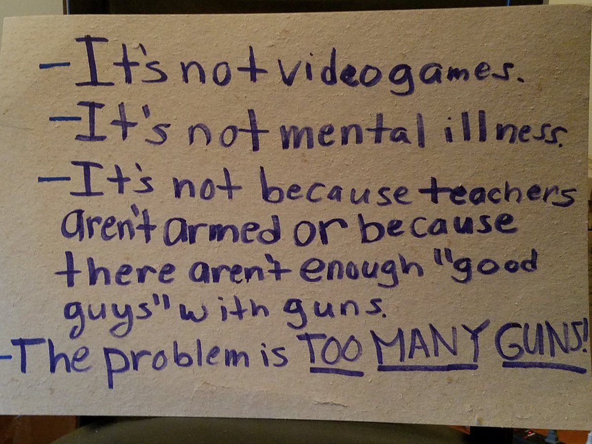 EcoShira's tweet photo. I wish I could be in Houston to protest the #NRAconvention, but since I can't, I'm sharing this sign from the 2018 March for Our Lives. I hope one day this sign will be outdated #GunControlNow https://t.co/MCH2BU4pw9