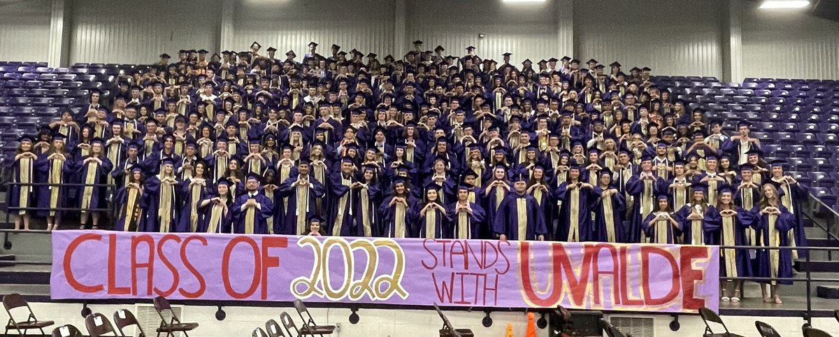 MFHS_Principal's tweet image. The Marble Falls High School Class of 2022 Stands with Uvalde 💜♥️💜♥️💜