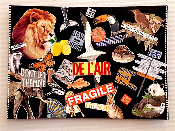 ClaudineCordani's tweet photo. Mon collage « Les Trésors de la Nature » (2022), à découvrir #ChezMona à la #CitéAudacieuse de la @Fondationfemmes jusqu'au 19 juin prochain. Merci encore pour votre accueil à toutes 💚💜 #KintsugiPaper #causeAnimale #L214 #plaidoyer pour les #animaux #ecofeminismeMonAmour https://t.co/J6nmmubX7z