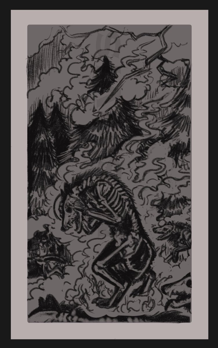 RT @CanisOvis: Sketch for The Tower of the werewolf tarot deck. Big forest fire. Only 5 major arcana left! https://t.co/0VPzSzrFxC