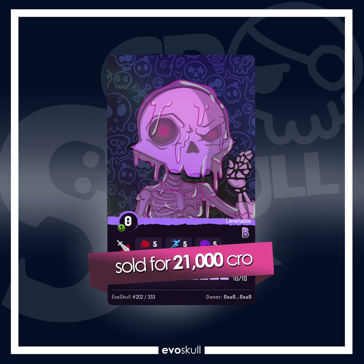 CroskullNFT's tweet photo. EVO SALE OF THE DAY! π₯
Evo #202 sold for 21000 #cro! π
#EvoSkull #cronosNFT #crofam #cronos #skullvolution https://t.co/s5uKBPPxIx