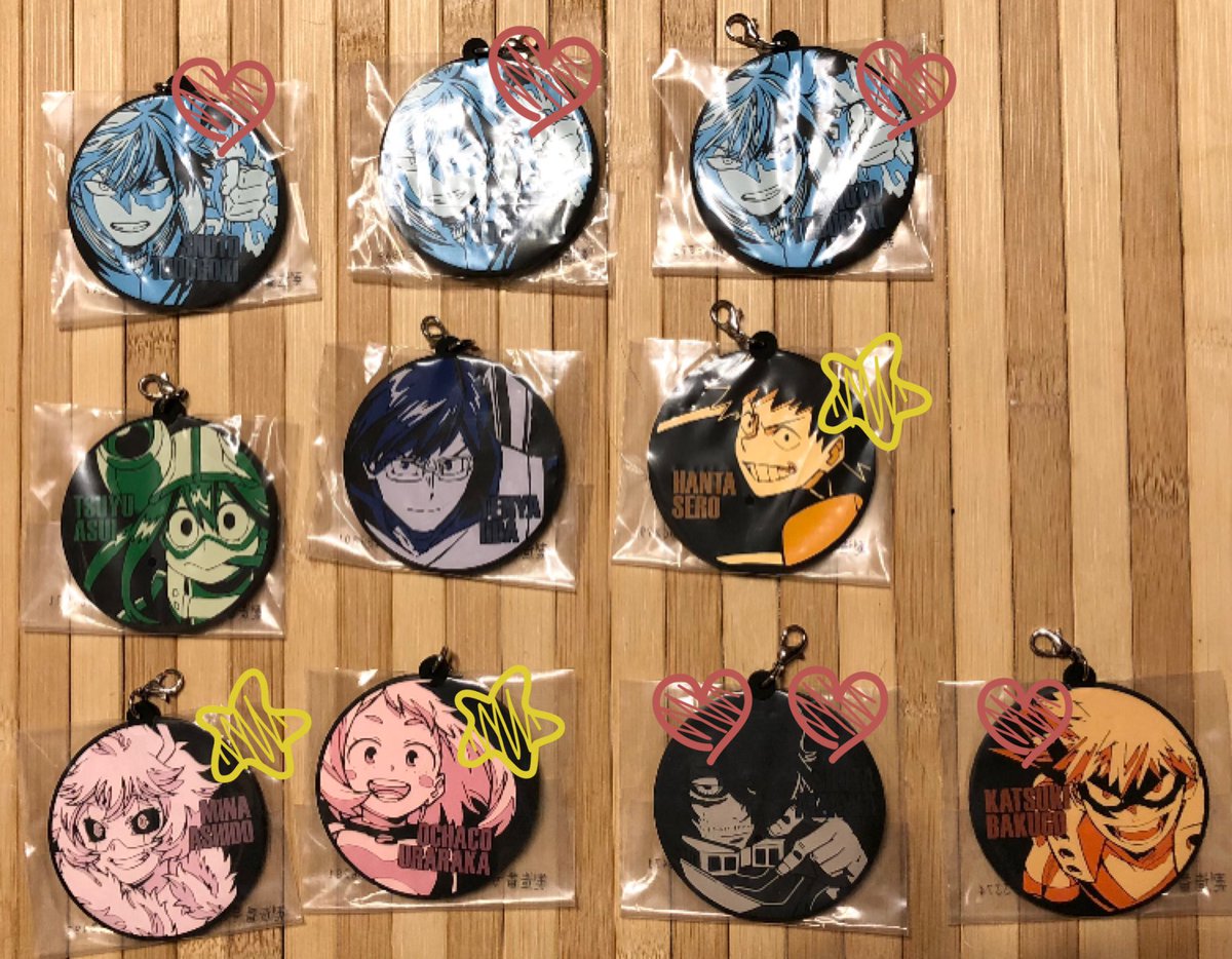 mmou16's tweet photo. 【譲渡・拡散希望】
ヒロアカ 一番くじ
譲：出久 デク 緑谷 爆豪 轟 飯田 相澤 心操 お茶子 梅雨 芦戸
・I賞 キャンバスボード
・K賞 ラバーチャーム
求：350円＋送料
※♡付は♡の数だけ★を一緒にお引取必須
※無印、★は単体譲渡可能 https://t.co/w3nO8hzH3B